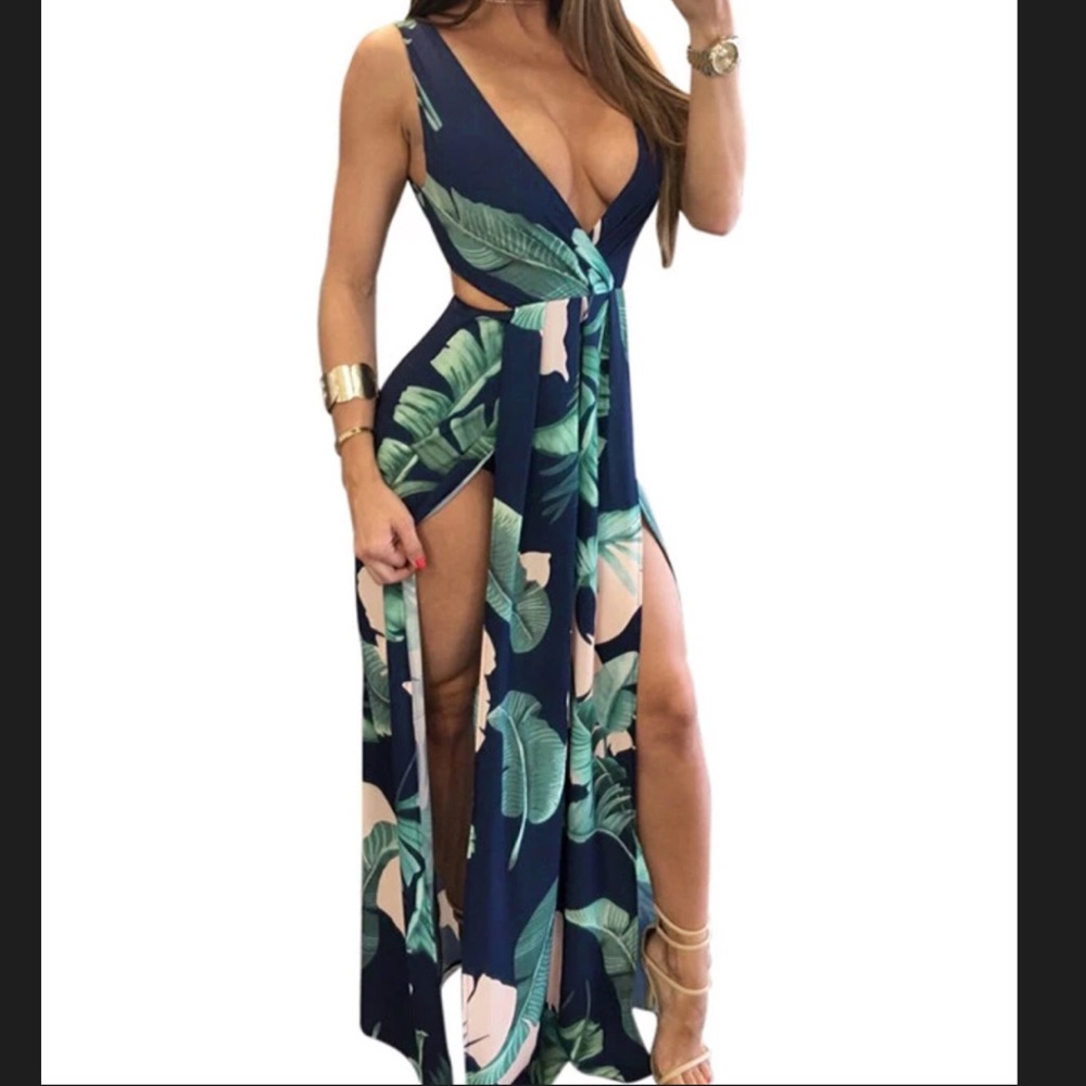 Tropical print vacation maxi dress